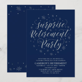 Zilver, Navy Blue Modern Surprise Retirement Party Kaart