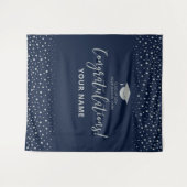 Zilver & Navy Confetti | Afstuderen Felicitaties Wandkleed (Voorkant (horizontaal))