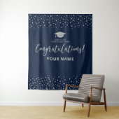Zilver & Navy Confetti | Afstuderen Felicitaties Wandkleed (In situ)