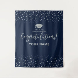 Zilver & Navy Confetti | Afstuderen Felicitaties Wandkleed