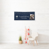 Zilver & Navy Confetti Felicitaties Afstuderen Spandoek (Insitu)