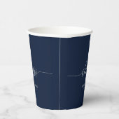 Zilver & Navy Elegant Script Proost Aangepast Fees Papieren Bekers (Rechts)