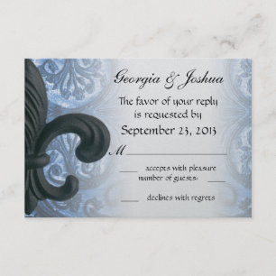 Zilver/Navy "iron fleur de lis" RSVP INVITATIE