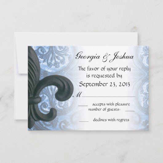 Zilver/Navy "iron fleur de lis" RSVP INVITATIE Kaartje (Voorkant)
