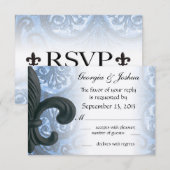 Zilver/Navy "iron fleur de lis" RSVP INVITATIE Kaartje (Voorkant / Achterkant)