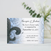 Zilver/Navy "iron fleur de lis" RSVP INVITATIE Kaartje (Staand voorkant)