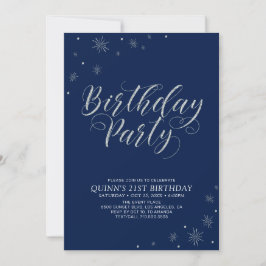 Zilver & Navy Modern Photo Adult Birthday Party Kaart