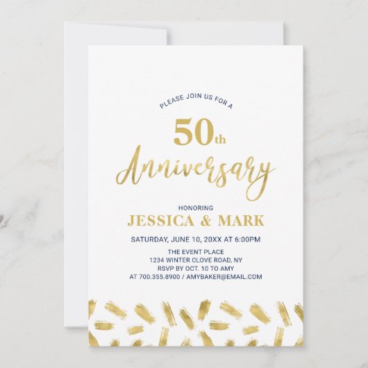Zilver & Navy | Moderne 50ste huwelijksverjaardag Kaart (Voorkant)
