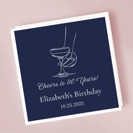 Zilver & Navy Proost op 30 jaar verjaardag servett Servet