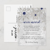 Zilver Navy Snowflakes Holiday Moving Announement Briefkaart (Voorkant / Achterkant)