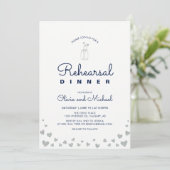 Zilver & Navy | Uitnodiging voor hartenproef diner (Staand voorkant)