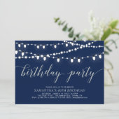 Zilver & Navy | Uitnodiging voor verjaardagsfeest (Staand voorkant)