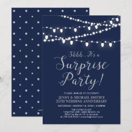 Zilver & Navy | Verrassingsfeestje 25-jarig huweli Kaart