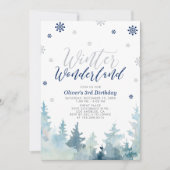 Zilver & Navy Winter Wonderland Boy Birthday Party Kaart (Voorkant)