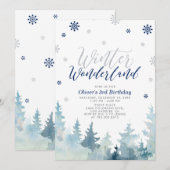 Zilver & Navy Winter Wonderland Boy Birthday Party Kaart (Voorkant / Achterkant)