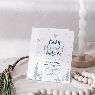 Zilver & Navy Winter Wonderland Jongens Baby Borre Kaart