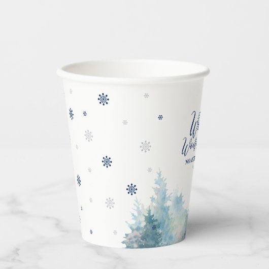 Zilver & Navy Winter Wonderland Kinderen van Birth Papieren Bekers (Voorkant)