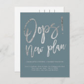 Zilver nieuw huwelijksplan verander de datum aankondigingskaart (Voorkant / Achterkant)