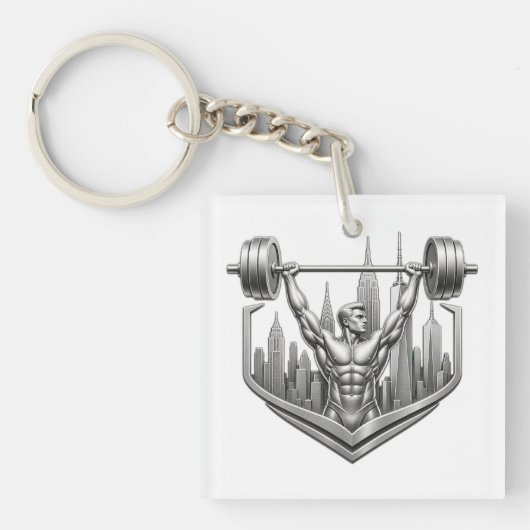Zilver NYC Bodybuilder Logo - Metallic New York St Sleutelhanger (voorkant)