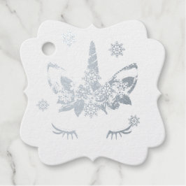 Zilver- of goudkleurige eenhoornwimpers en sneeuwv bedankjes labels