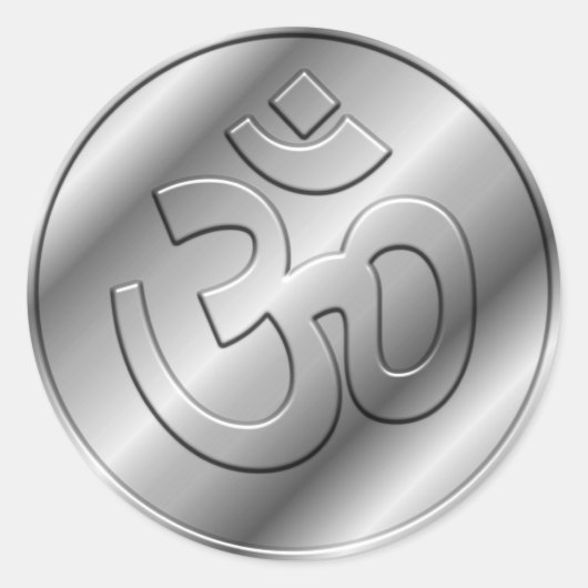 Zilver OM-teken Ronde Sticker (Voorkant)