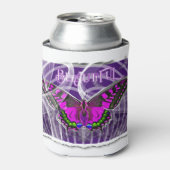 Zilver omhulde kleurrijke vlinder met wervelingen blikjeskoeler (Blikje Voorkant)