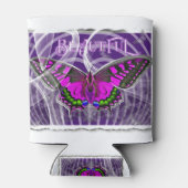 Zilver omhulde kleurrijke vlinder met wervelingen blikjeskoeler (Achterkant)