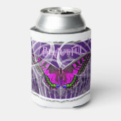 Zilver omhulde kleurrijke vlinder met wervelingen blikjeskoeler (Blikje Achterkant)