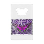 Zilver omhulde kleurrijke vlinder met wervelingen creditkaart flessenopener (Voorkant)