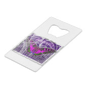 Zilver omhulde kleurrijke vlinder met wervelingen creditkaart flessenopener (Voorkant Gekanteld)