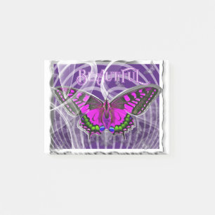 Zilver omhulde kleurrijke vlinder met wervelingen post-it® notes