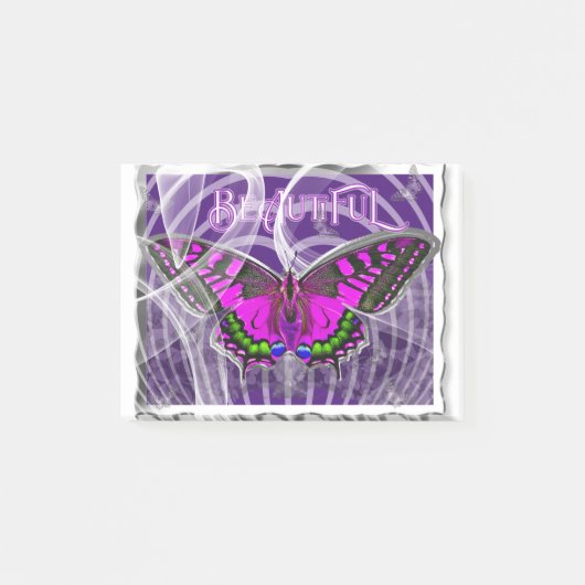 Zilver omhulde kleurrijke vlinder met wervelingen post-it® notes (Voorkant)