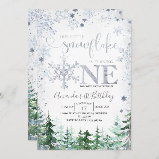 Zilver ons kleine sneeuwvlokbos kaart (Voorkant / Achterkant)