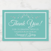 Zilver op Aqua Blauwgroen Bruiloft Dank u Mini Fle Sparkling Wijnetiket (Enkel label)