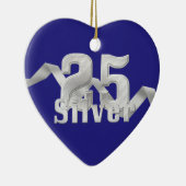 Zilver op blauw 25e Jubileum Keramisch Ornament (Rechts)