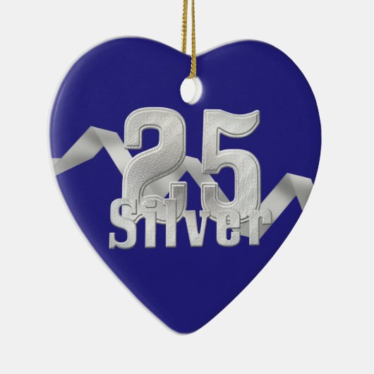 Zilver op blauw 25e Jubileum Keramisch Ornament (Rechts)