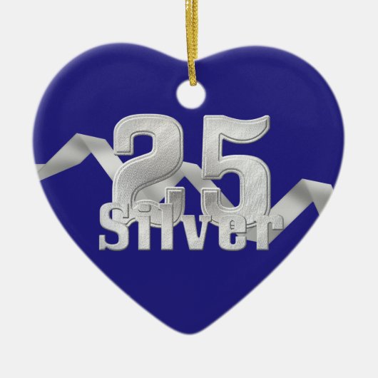 Zilver op blauw 25e Jubileum Keramisch Ornament (Voorkant)