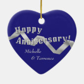 Zilver op blauw 25e Jubileum Keramisch Ornament (Achterkant)