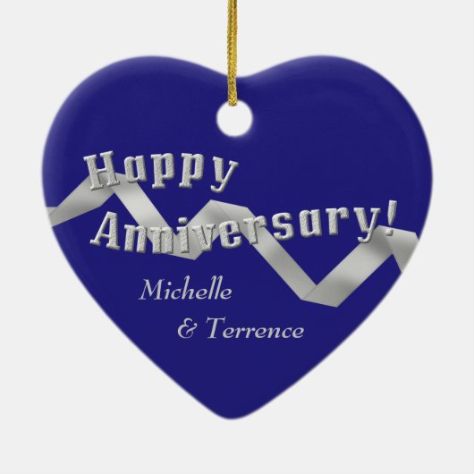 Zilver op blauw 25e Jubileum Keramisch Ornament (Achterkant)