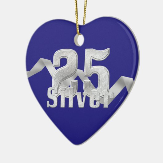 Zilver op blauw 25e Jubileum Keramisch Ornament (Links)