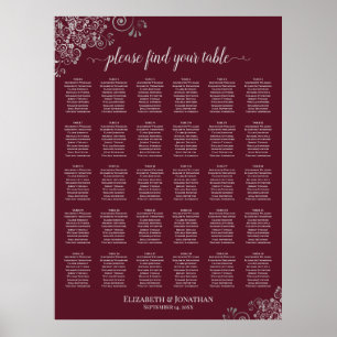 Zilver op bordeauxrood 30 Tafel Trouw Stoelenplatt Poster