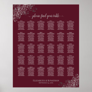 Zilver op Bourgogne 30-tafel-weddenschapenkaart Poster