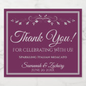 Zilver op Cassis Paars Weddenschap Hartelijk dank Sparkling Wijnetiket (Enkel label)