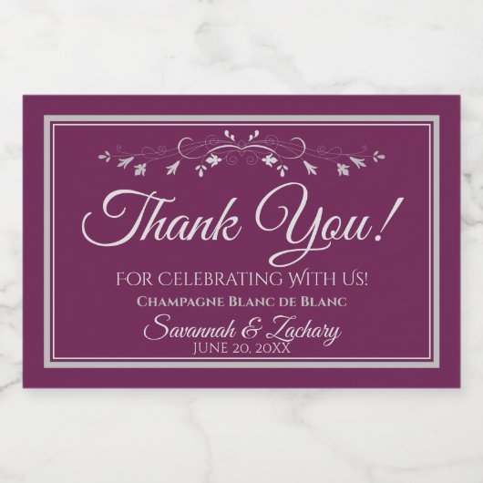 Zilver op het chassishuwelijk Hartelijk dank voor  Sparkling Wijnetiket (Enkel label)