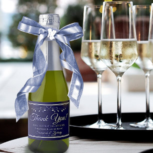 Zilver op marineblauw bruiloft Dank je mini-fles Sparkling Wijnetiket