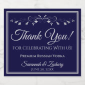 Zilver op marineblauw huwelijk Dank je Likeurfles Etiket (Enkel label)