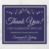 Zilver op marineblauw huwelijk Dank je Sparkling Wijnetiket (Enkel label)