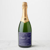 Zilver op marineblauw huwelijk Dank je Sparkling Wijnetiket (Voorkant)