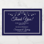 Zilver op marineblauw trouw bruidskaartje likeurfles etiket (Enkel label)