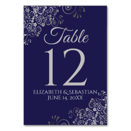 Zilver op Navy Blue Elegant Filigraan Bruiloft Kaart